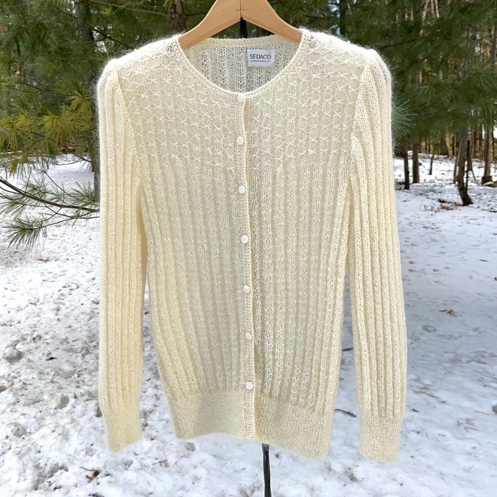 80s Sedaco International Mohair (?) Knit Cardigan Cream Soft Girl Coquette